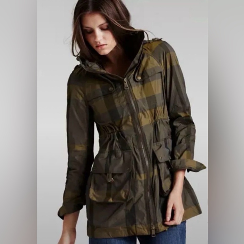Burberry Olive Plaid Utility Jacket